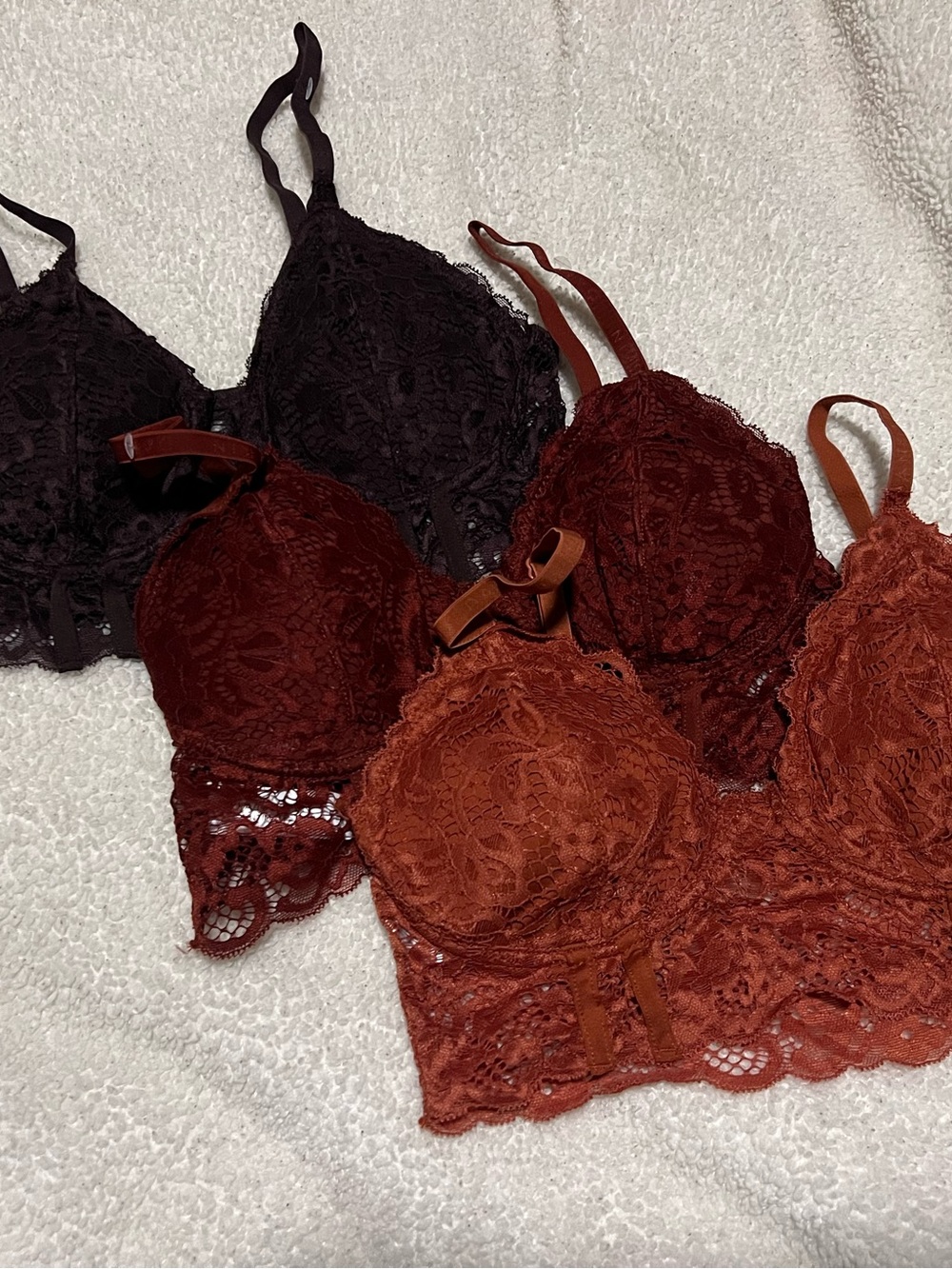 Danskin Lace Bralette Set in Wine, Rust & Deep Maroon